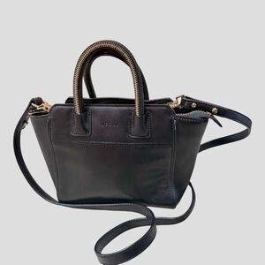 MILLY Black Leather Crossbody Bag With Gold Zipper